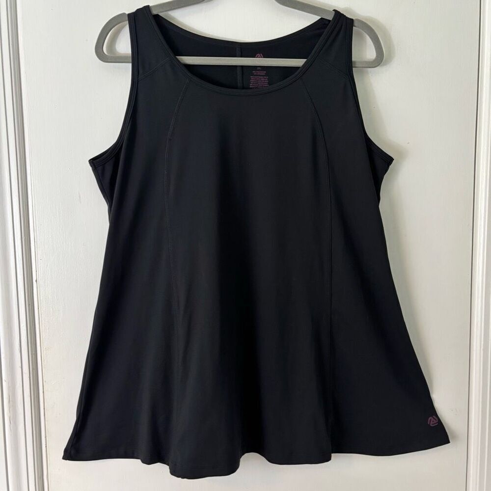 Any Age Activewear 2X black anti muffin top tank with wide sweep